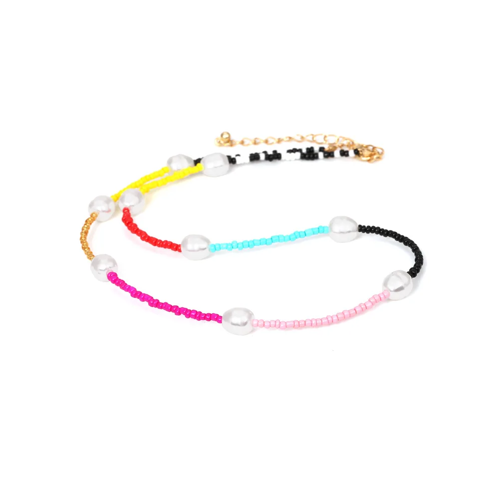 Splicing colored rice bead necklace exaggerated bohemian handmade beaded pearl collarbone chain female source