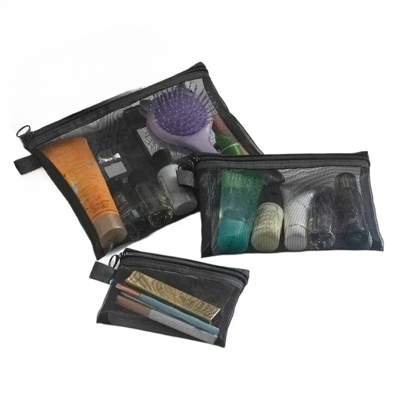 

Nylon Mesh Cosmetic Bag Zipper Transparent Toiletry Organizer Makeup Bags Multifunctional Women Lipstick Key Coin Purse Pouch