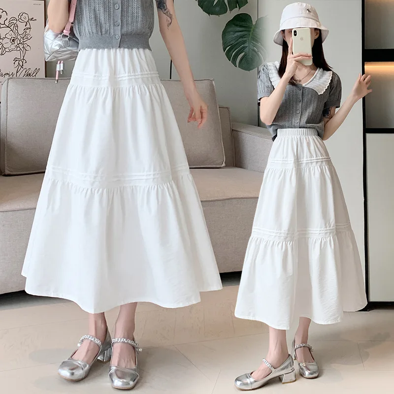女性の夏のシンプルさオフィスレディ無地ハイウエスト出現薄いスーツスカートレディースファッションオールマッチカジュアル A ラインスカート