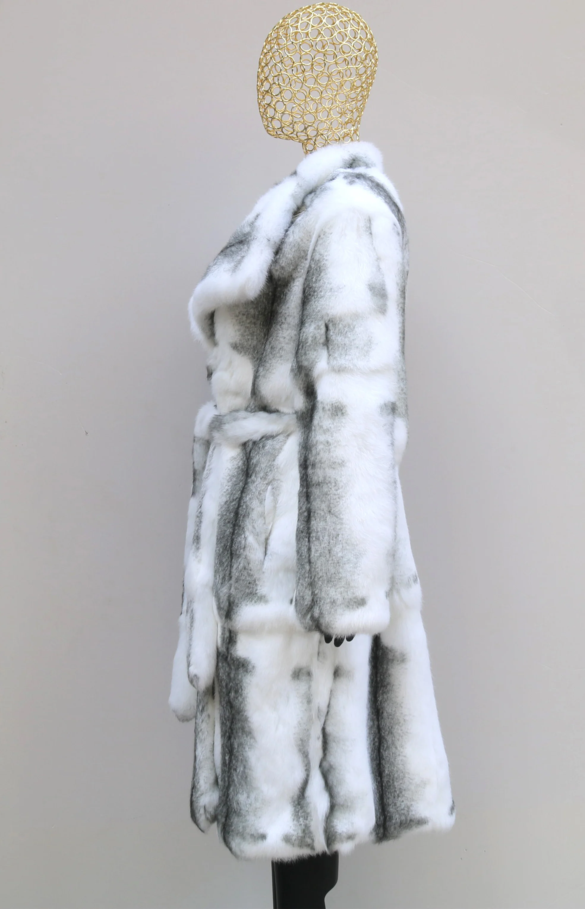 여성 진짜 토끼 모피 코트 긴 겨울 자켓 턴 다운 칼라 긴 소매 패션 따뜻한 streetwear 모피 오버 코트