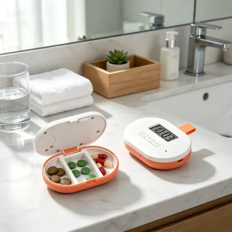 Smart Pill Organizer Voice Reminder Timer Vibration Alarm Portable Medication Storage Box for Seniors Travel Home 알약 보관함