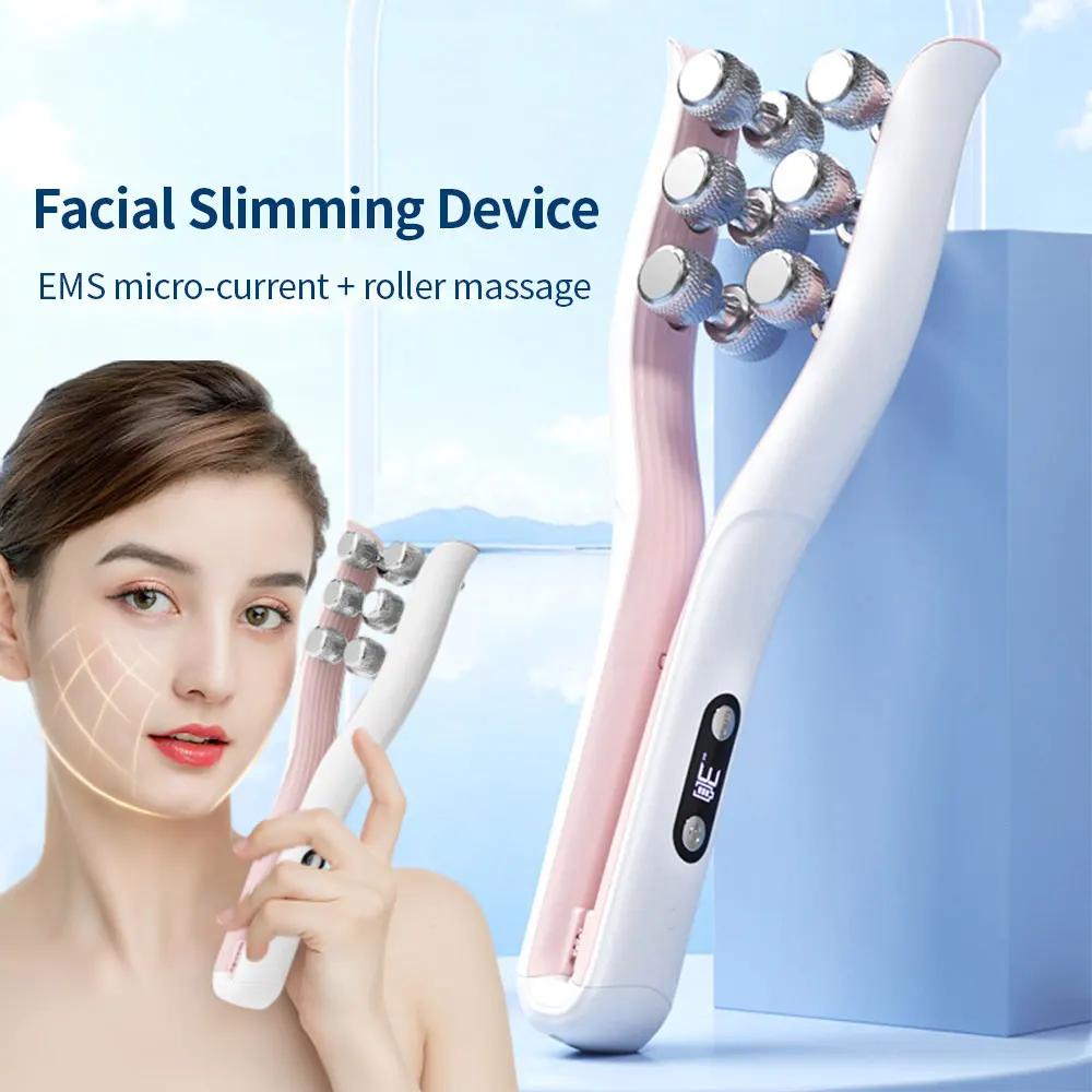 الكهربائية الوجه التخسيس V-شكل جهاز تجميل EMS مكركرنت الأسطوانة مدلك الوجه رفع وذمة إزالة الجسم تدليك العضلات