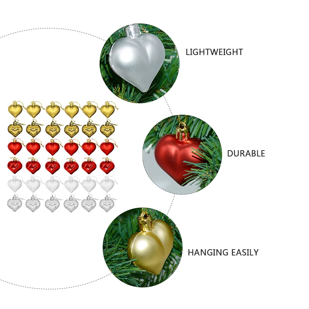

36Pcs Christmas Tree Ornaments Heart Design Hanging Pendants Holiday Decor for Party Wedding Thanksgiving Halloween Events