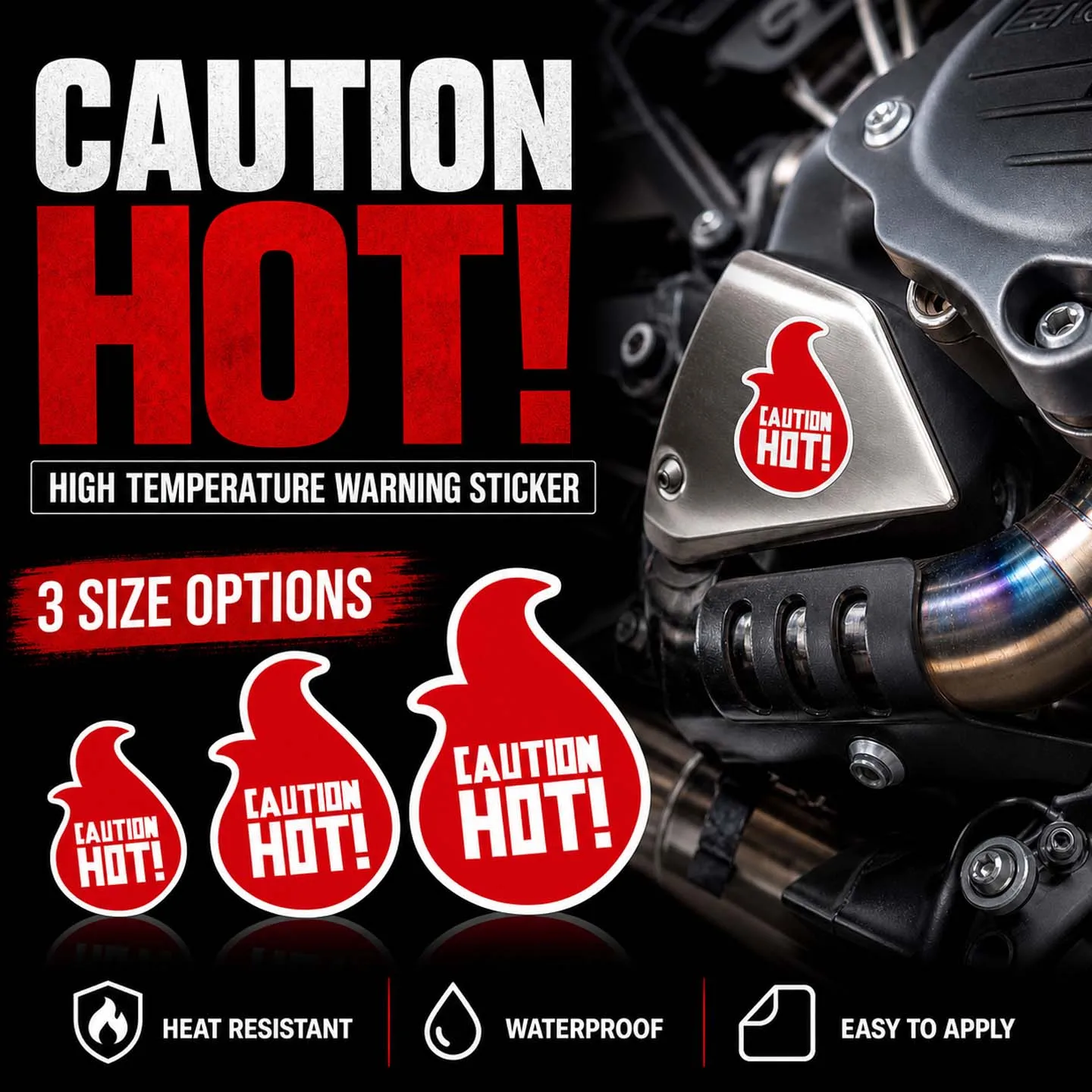 Caution Hot Warning Stickers Motorcycle Exhaust Pipe High Temperature Reminder Decoration Waterproof Vinyl Decals Accessories