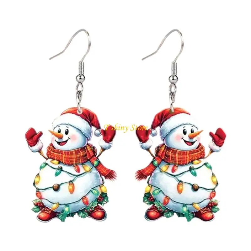 N58F Elegant Snowman Ear Jewelry Acrylic Texture Comfort Everyday Wear Pendant Earrings Suitable for Multiple Outfit Styles