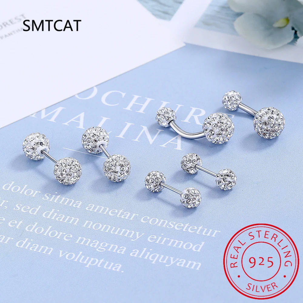 Real 925 Sterling Silver Fashion Sweet Unique Ball CZ Screw Stud Earrings For Women Children Baby Jewelry DA2240