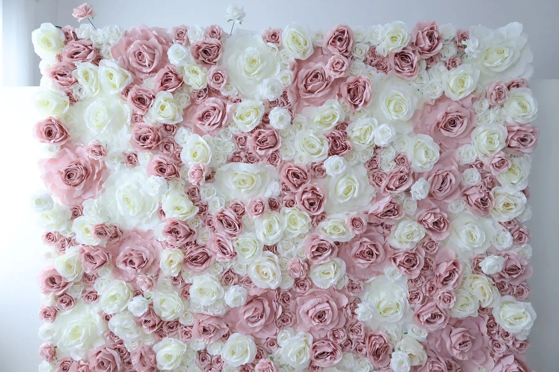 3D Wedding Series Pink White Rose Green leaf roll cloth artificial plant flower wall Outdoor wedding background decorative wall