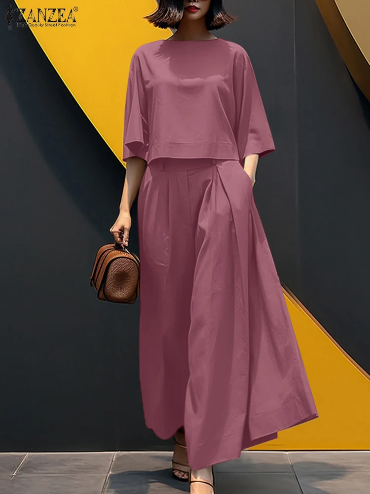 Mode Sommer OL Arbeit Hose Sets ZANZEA Frauen Elegante 3/4 Hülse Bluse Breite Bein Hosen Anzug 2025, Mode Lose Passenden Sets