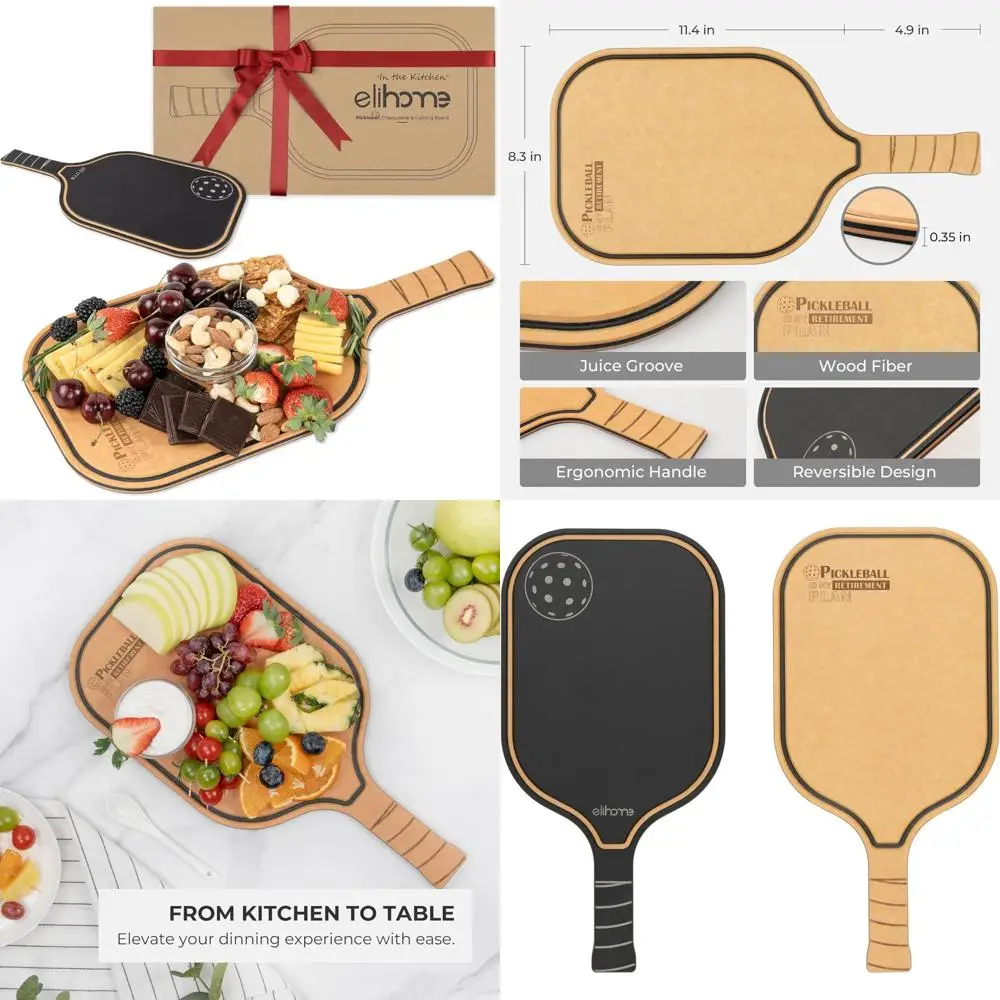 

Pickleball-Themed Charcuterie Board, Perfect Gift for Men and Women, Wood Fiber Paddle Shape with Handle, Dishwasher Safe, Ideal