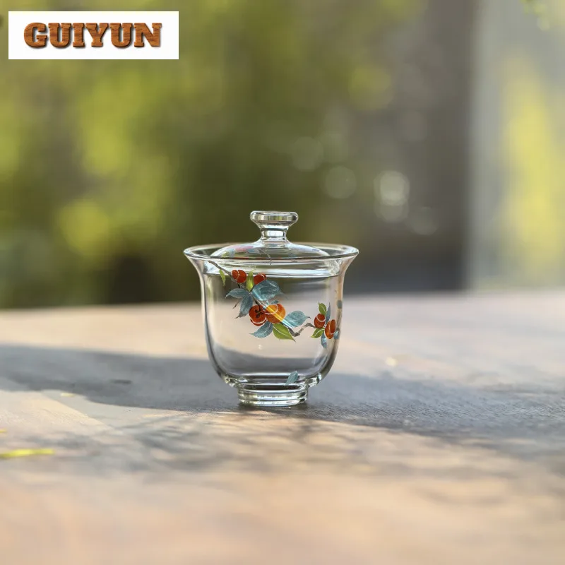 150ml Persimmon Ruyi Glass Gaiwan Boutique Tea Tureen Tea Bowl With Lid Kit Tea Making Cover Bowl For Tea Drinkware Supplies