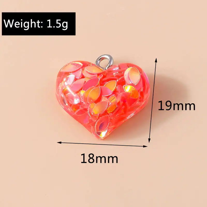 10pcs 18*19mm Resin Sequin Love Heart Charms Pendants for DIY Necklace Earrings Bracelet Jewelry Accessories Supplies