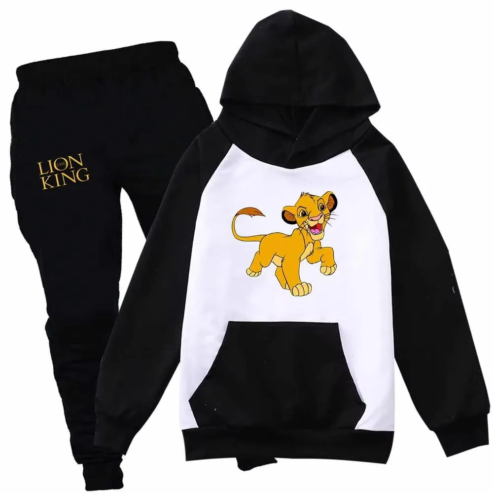 The Lion King Boys Girls Casual Thin Hoodies Black Pants Kids Sportswear Suits Children Outerwear Clothing Sets