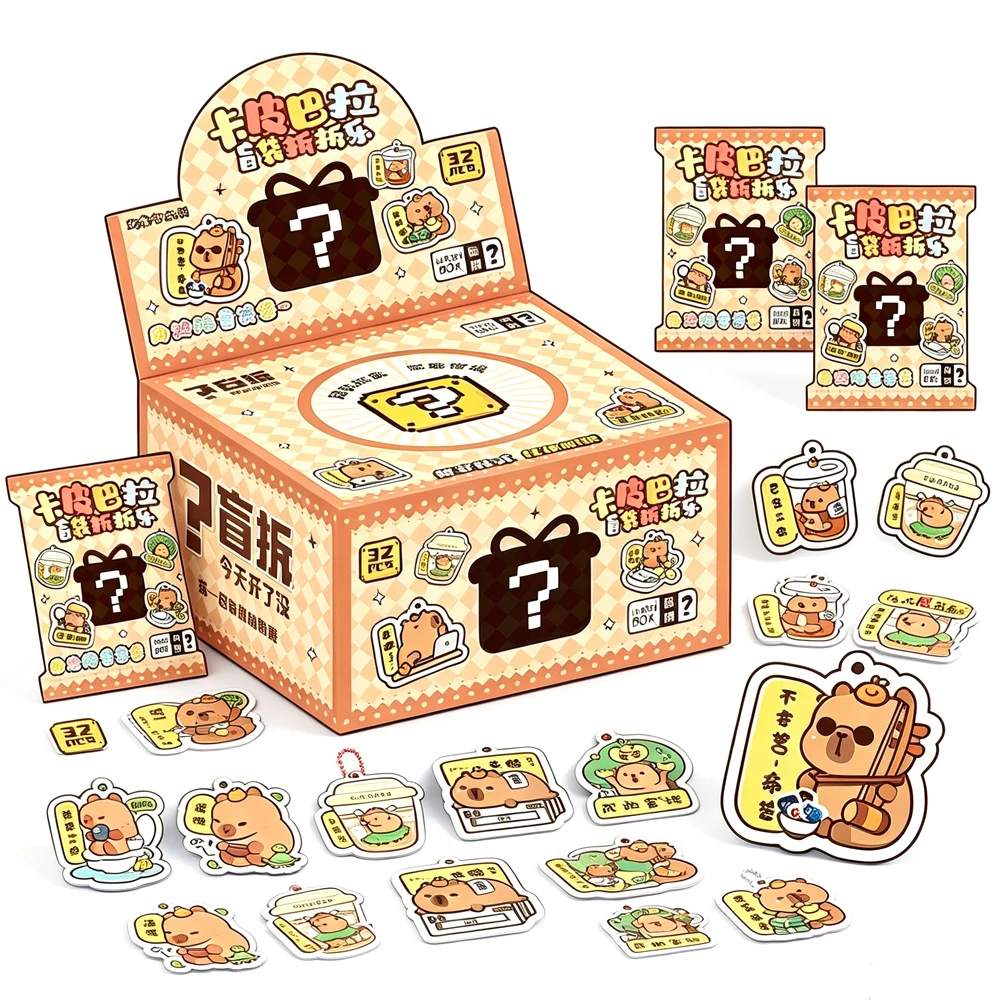•32 Pcs Set Blind Bag Box Cartoon Cute Capybara Surprise Bag  Acrylic Pendant Keychain Toy Peripherals Gift Collectibl