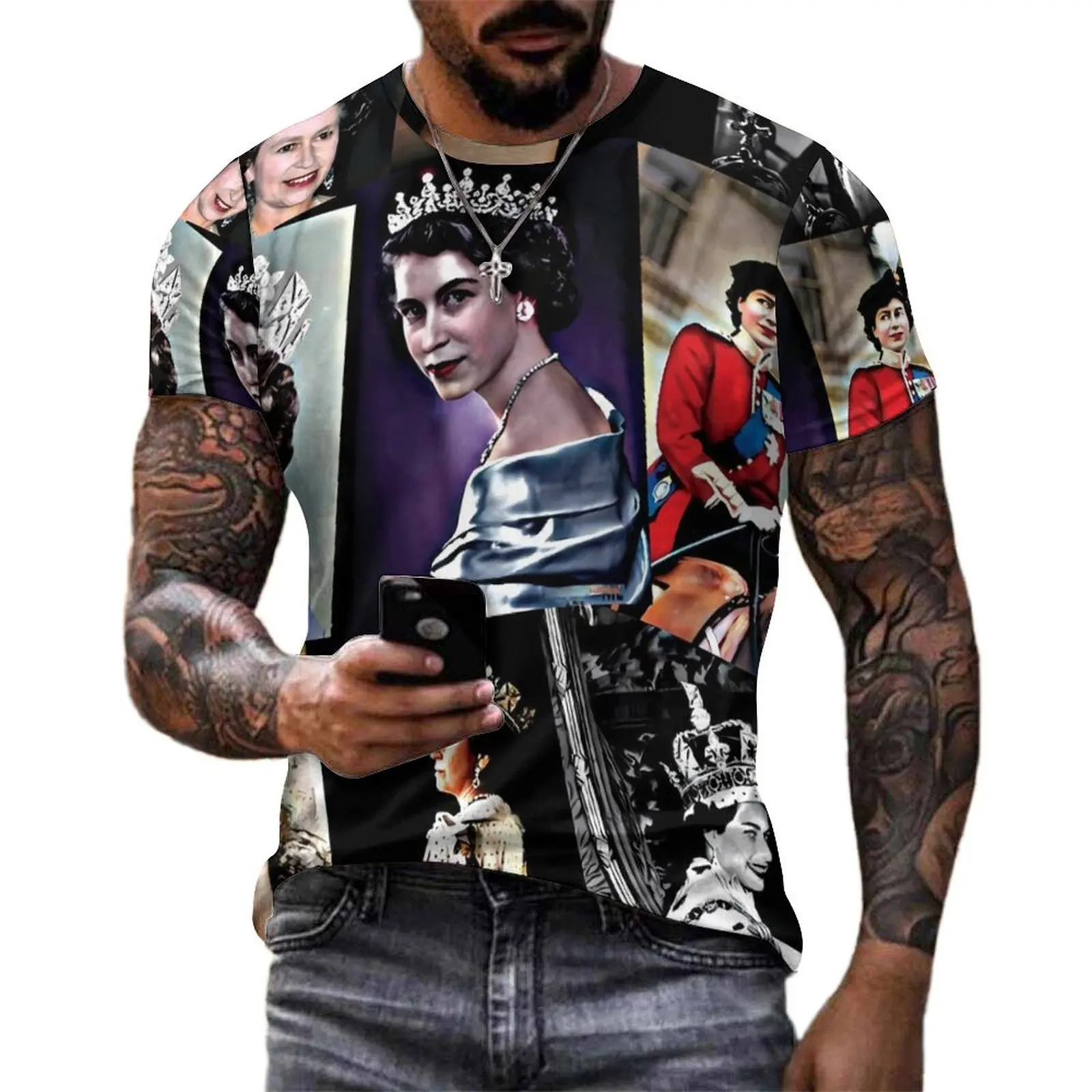 Große Größe T-Shirt Original Elizabeth Ii T Shirts Die Königin Kawaii Oansatz T-shirt Männer Retro Custom Tops