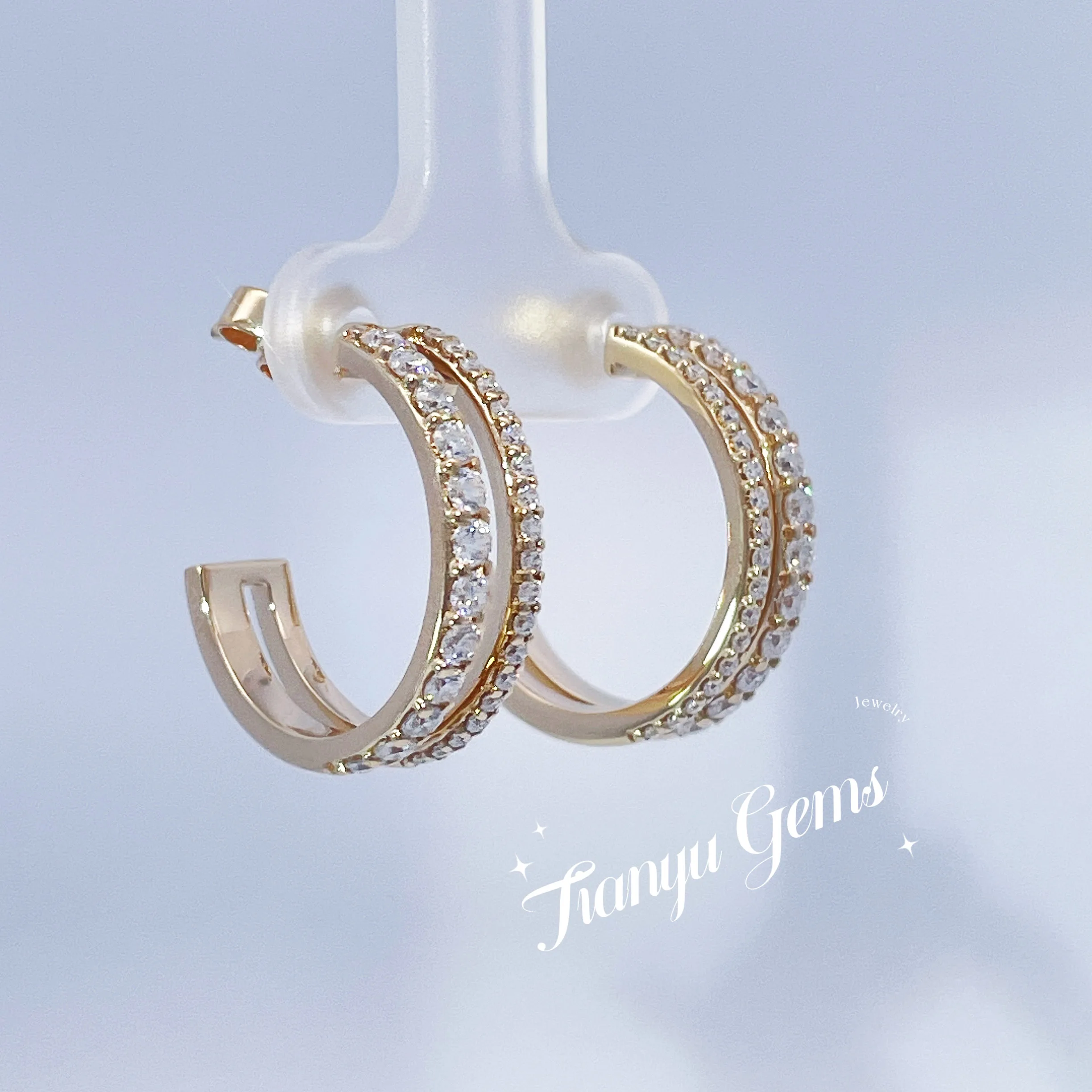 Tianyu Gems Moissanite Diamond Yellow Gold Hoop Earrings 18k 14k 10k Women Custom 1.2mm/2mm Round Gemstones Beautiful Earrings