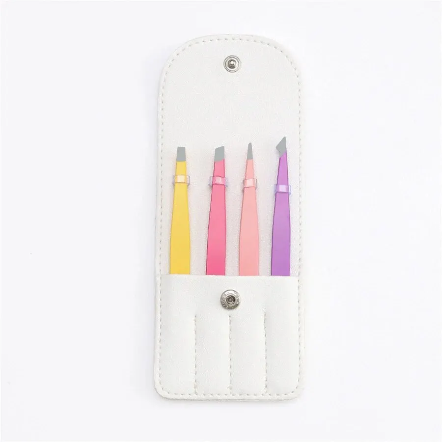 Pinça de beleza para presente de natal, conjunto de 4 peças de clipe de sobrancelha profissional colorido de aço inoxidável, ferramentas de maquiagem para cílios postiços