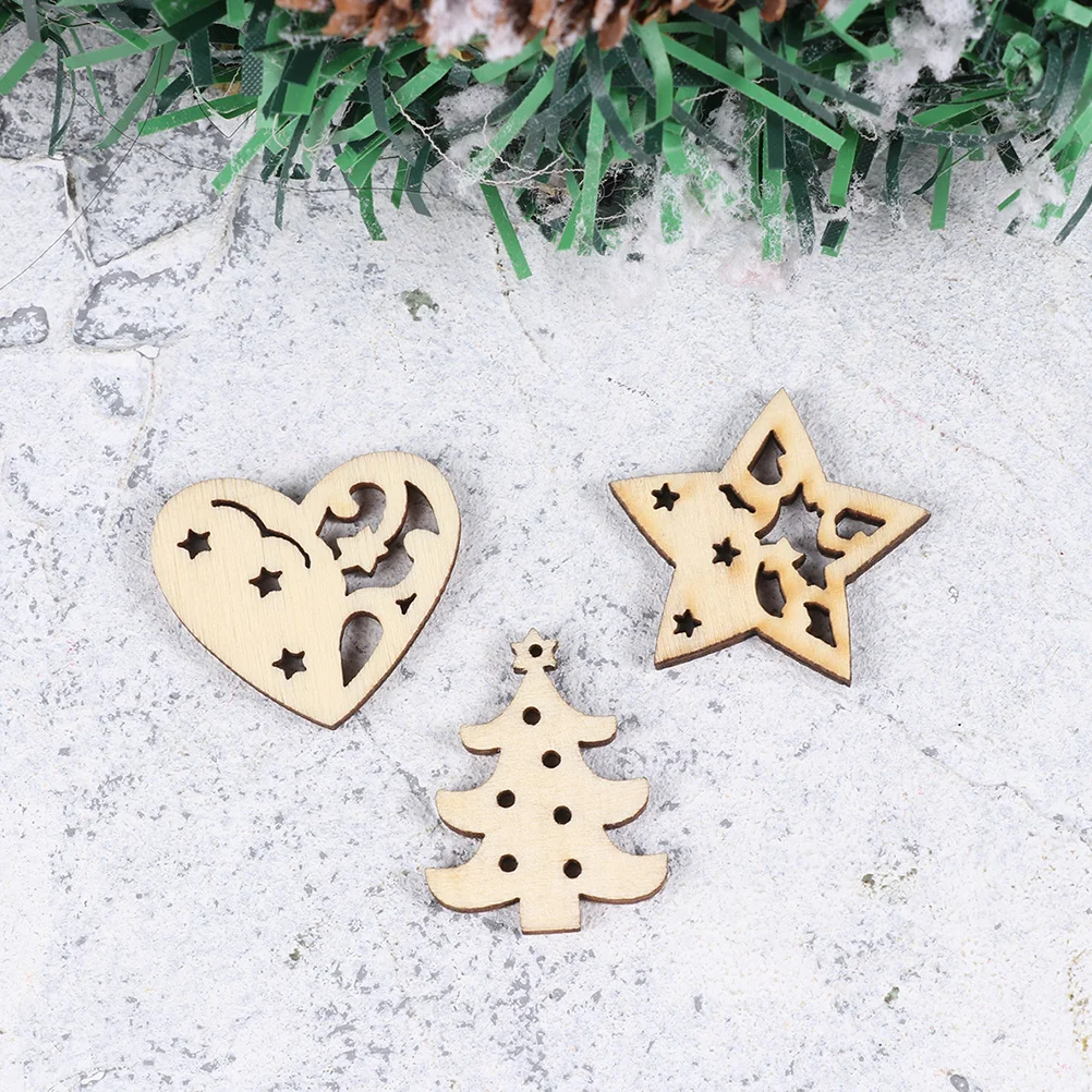 100 قطعة من رقائق خشبية لعيد الميلاد، شرائح فارغة ذاتية الصنع، خفيفة الوزن وسهلة الشكل، شرائح خشبية لعيد الميلاد