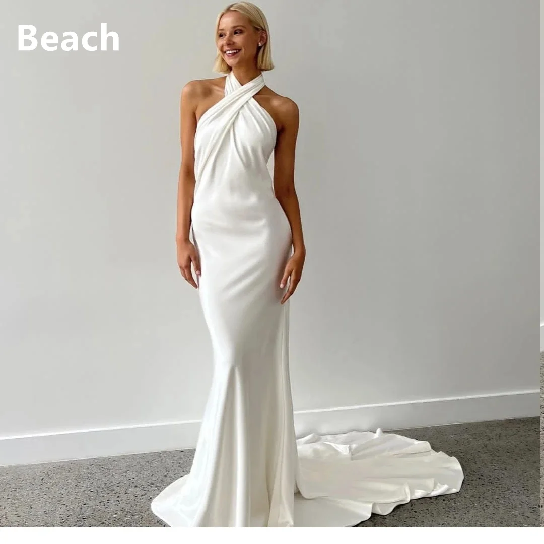 

Halter Satin Wedding Dress Backless Mermaid Sleeveless For Women Customize To Measures Stunning Robe De Mariee Bridal Gowns