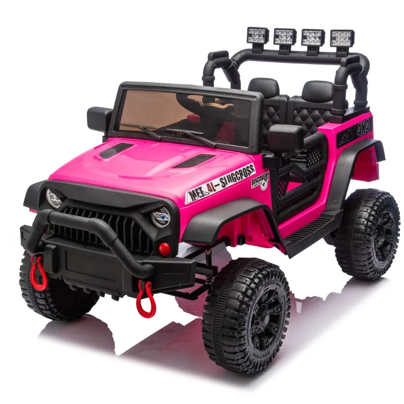 Kids Electric Ride On Car Pink 4x4 Off Road SUV Toy with LED Lights Double Seats Remote Control for Children