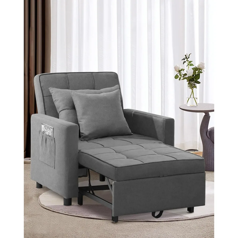 Convertible Chair Bed, Sleeper Chair Bed 3 in 1, Stepless Adjustable Backrest, Armchair, Sofa, Bed, Fleece, Dark Gray