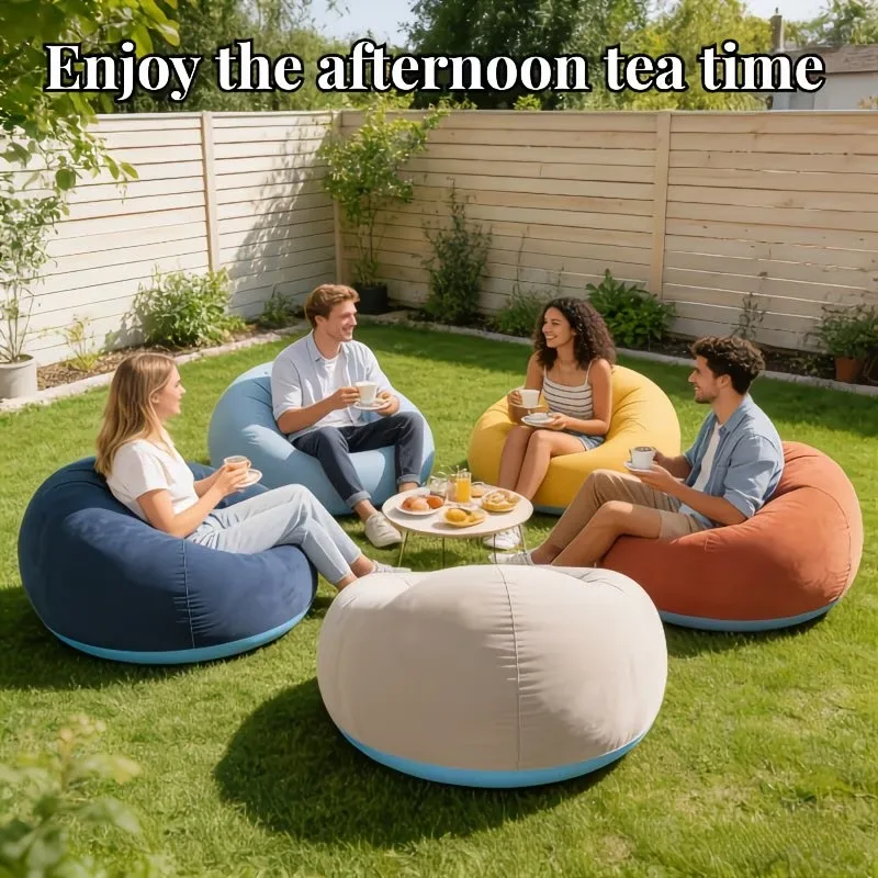 

1PCS Oversized Inflatable Lazy Sofa with Manual Air Pump Portable Gray PVC Four Seasons Suitable Outdoor Indoor Lounge Seat