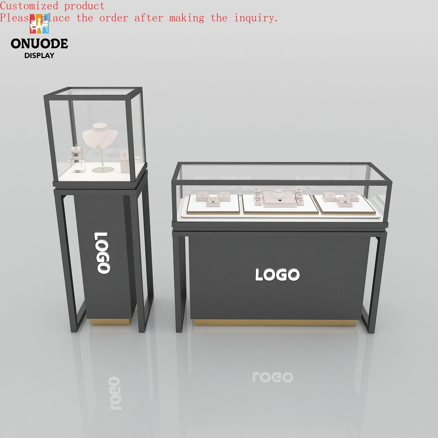 

Custom.2025 New Design Modern Glass Jewelry Showcase Counter Top with LED Lighting for Mall Showroom Usage in Jewelry Shops