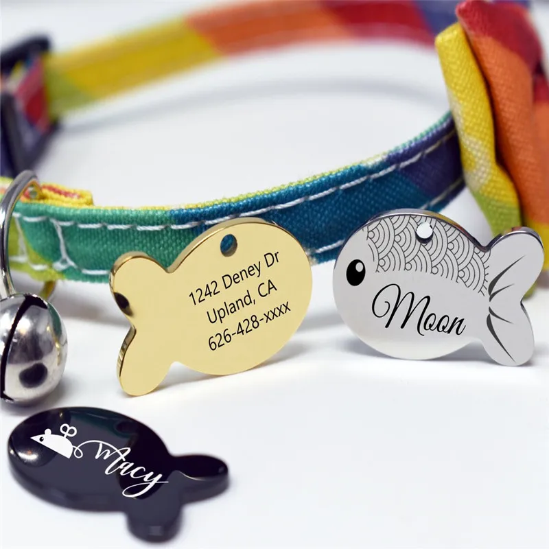 Free Custom Engraved Cat ID Tag Cute Fish Shape Kitten Cats Nameplate Anti-lost Pet Tags For Cat Collar Necklace Pet Accessories - view 2