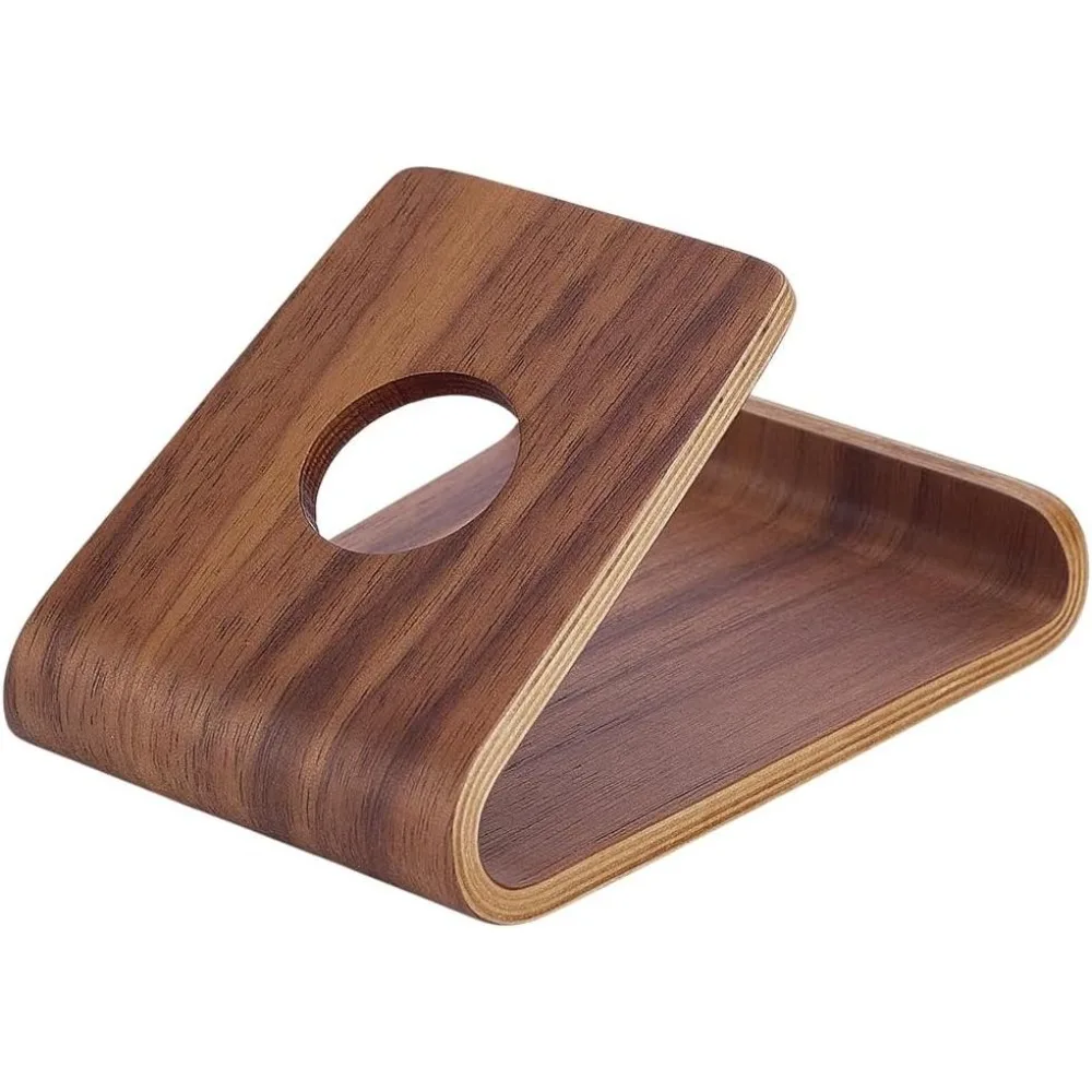 Walnut Wood Cell Phone Holder - Smartphone Stand Desk Mount - Handcrafted Wooden Phone Rest for Mobile Tablet
