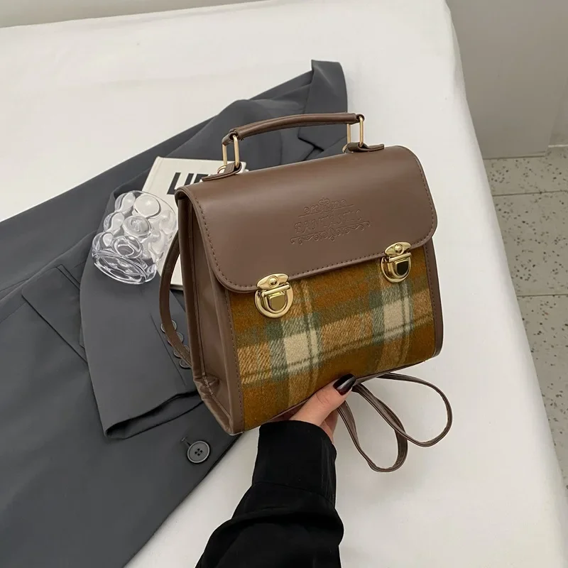 Contrasting color briefcase women's fashion versatile backpack high-end casual shoulder bag