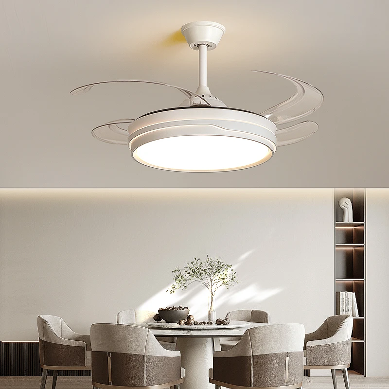 Modern Simple Bedroom Fan Light Silent Variable Frequency Ceiling Fan Light Living Room Lights Full Spectrum Invisible Fan Light