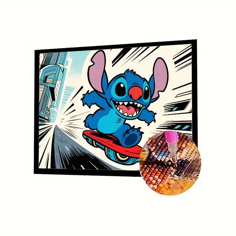 

1 шт., набор для алмазной живописи Disney Lilo & Stitch 5D, полная дрель, сделай сам, динамический поп-арт, мультяшный стежок, скейтбординг, стразы, вышивка
