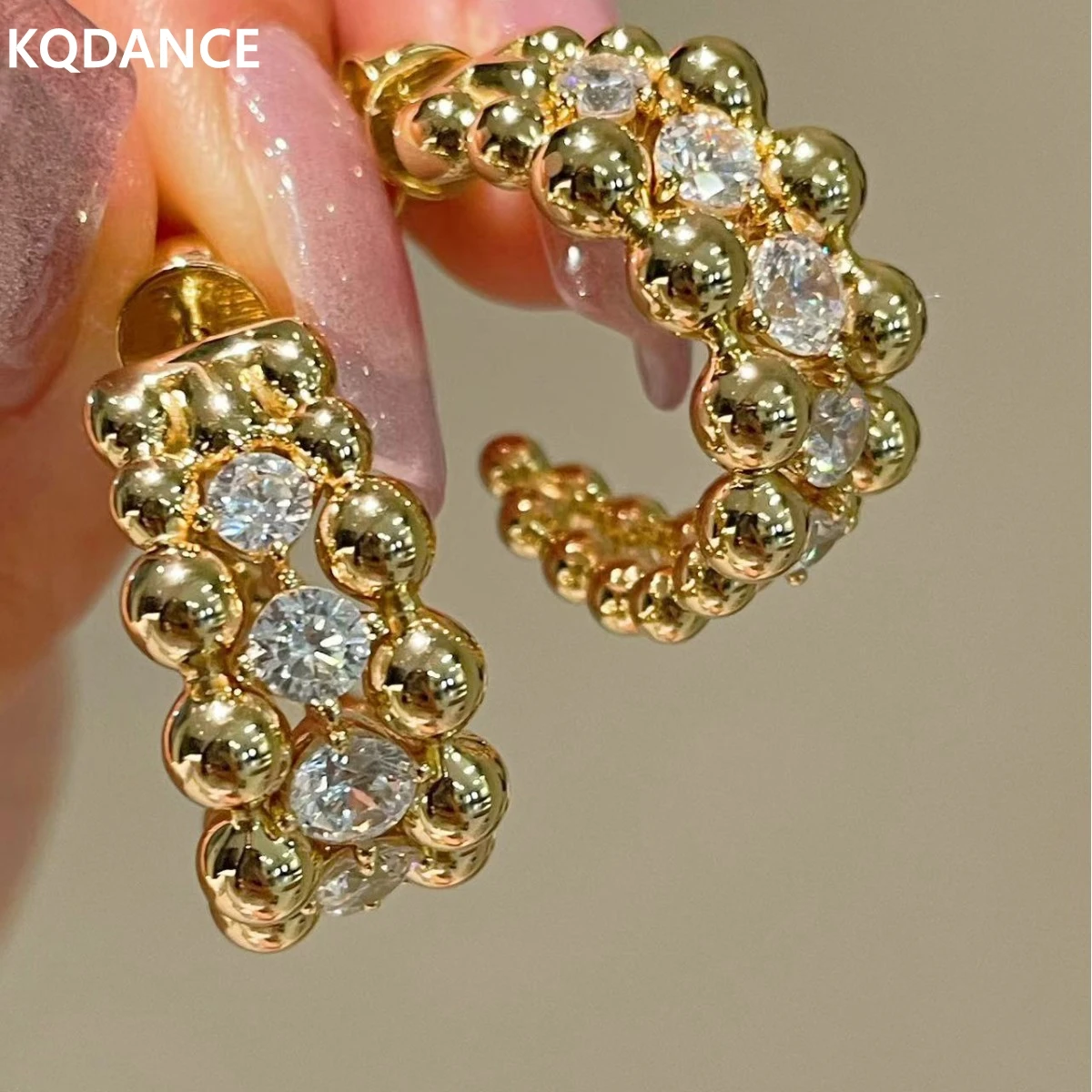 KQDANCE Italian Style Solid 925 Sterling Silver High Carbon Diamond Bead Earrings For Women Anniversary Gift Fine Jewelry