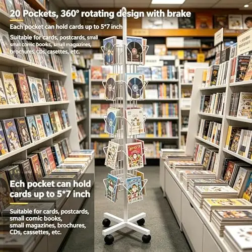 Rotate Wire Magazine Brochure Holder Card Comic Book Display Stand | Magazine Rack 36 Pockets,Flyer Pamphlet Catalog