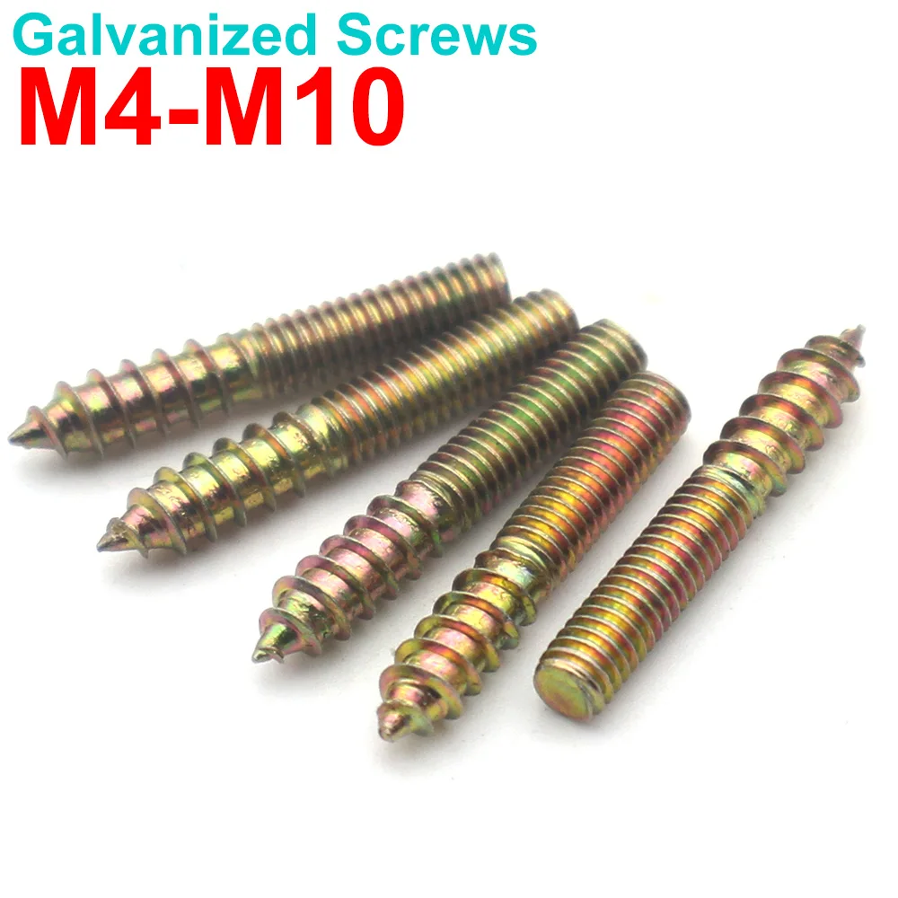 

5-50pcs M4 M5 M6 M8 M10 Zinc Plated Double End Thread Self-Tapping Screws Sharp Tip Connector for Furniture Sofa Stair Parts