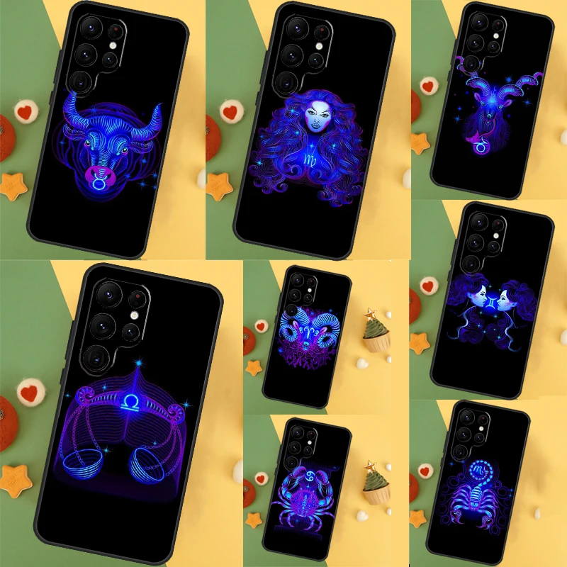 Neon Zodiac Signs Case For Samsung Galaxy S23 Ultra S24 S22 S20 S21 FE Note 10 20 Ultra S8 S9 S10 Plus Cover