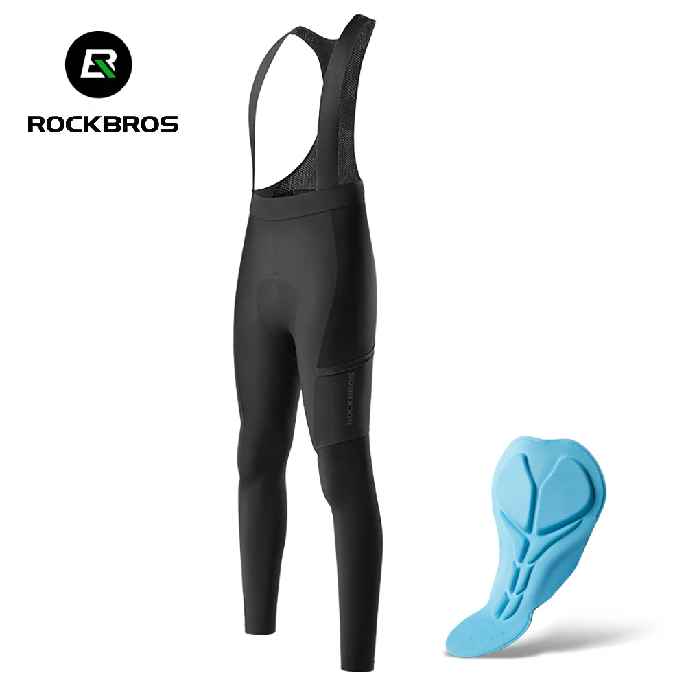 

ROCKBROS Winter Men's Cycling Bib Pants Padding Professional Fleece Strap Trousers Bike Riding Pants Man Road Mountain Tights