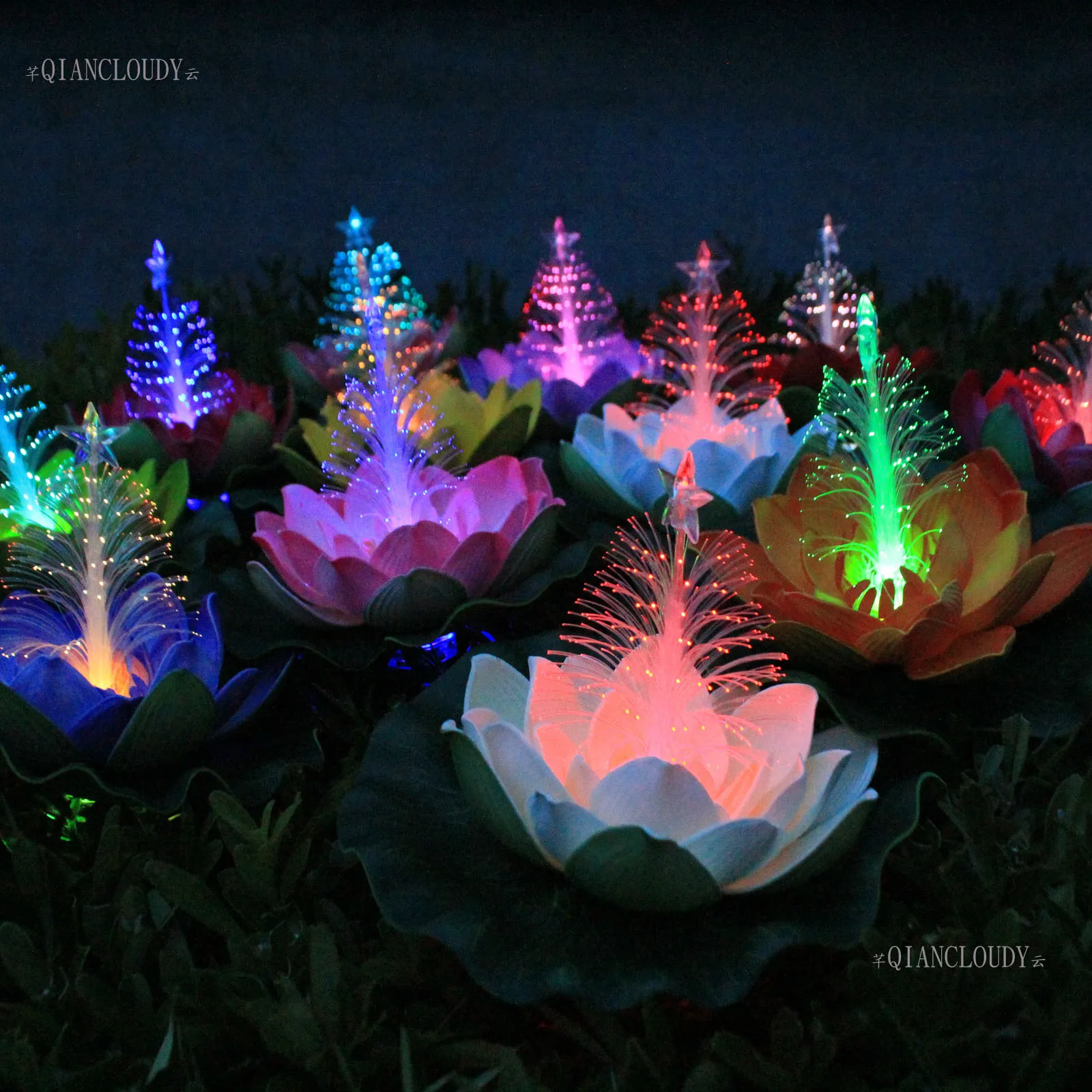 Qiancloudy Wedding Christmas Tree Led Optic Fibre Foam Lilies Lotus Artificial Flowers Home Decor Night Light D50 New Arrival