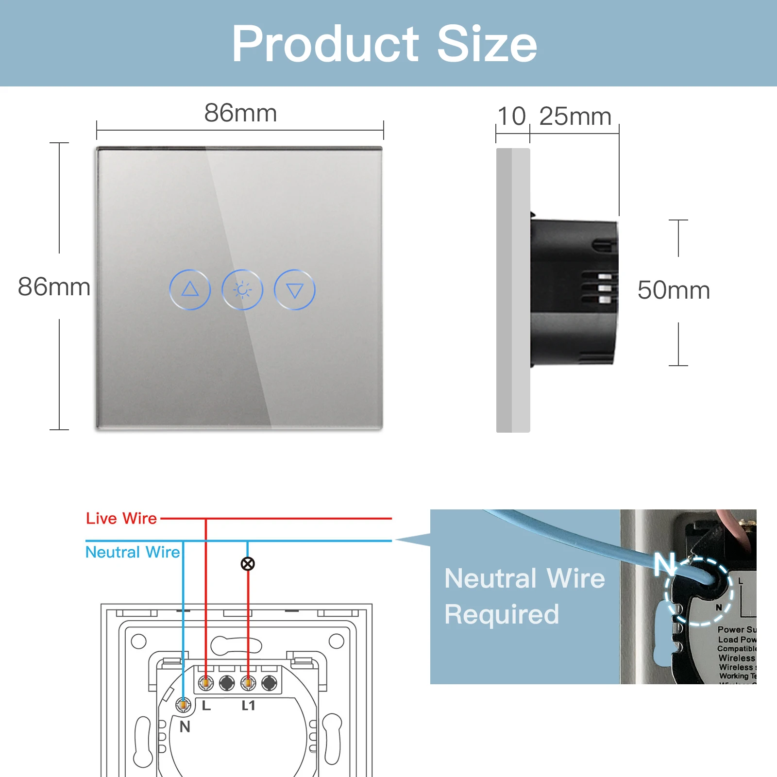 BSEED Zigbee Dimmer Switches 1Gang 1Way Smart Light Touch Switch Wall Dimmable Switch Tuya Control Smart Life Google Alexa