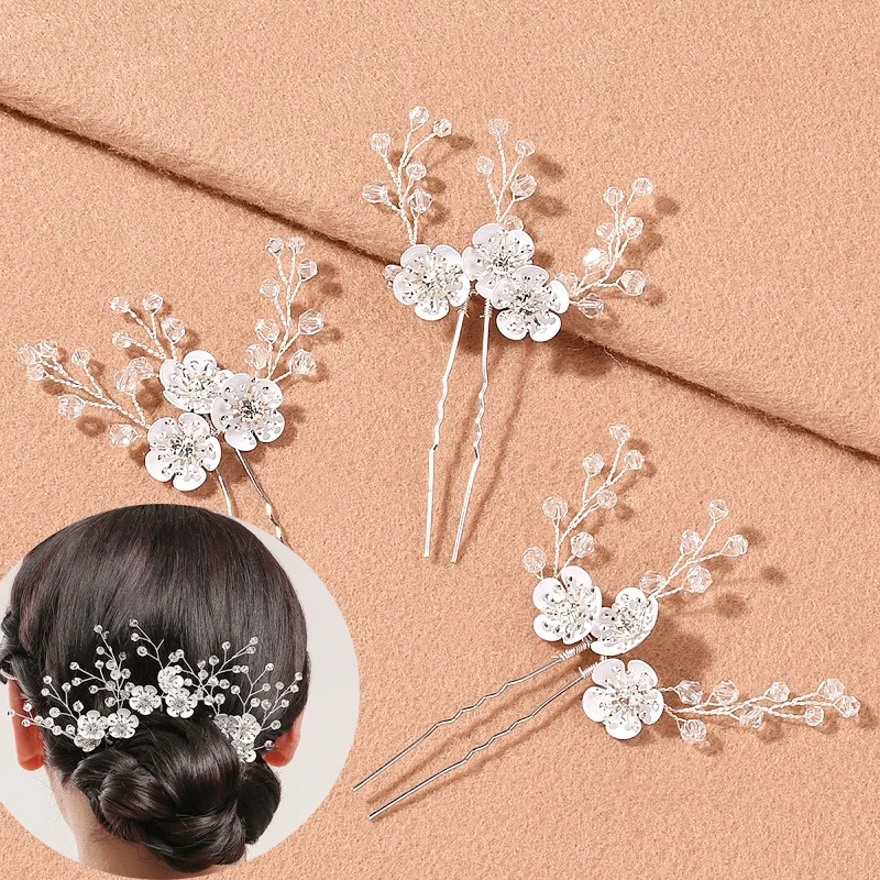 U-Shape Hairpin Wedding Pearl Flower Hair Comb Hair Stick Hairpin Hair Clips Headpiece Bridal Hair Jewelry Accessories
