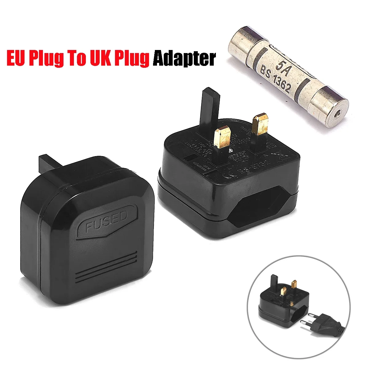 2 Pin EU Plug To UK SG MY 3Pin Type G Plug With 5A Fuse Power Socket Euro To British Singapore Travel Plug Adapter AC Converter