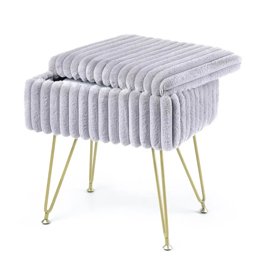 

Rectangle Vanity Chair with Storage, Velvet Footstool amp Footrest, AntiSlip Iron Base Dressing Stool for Makeup Room, Bedroom,