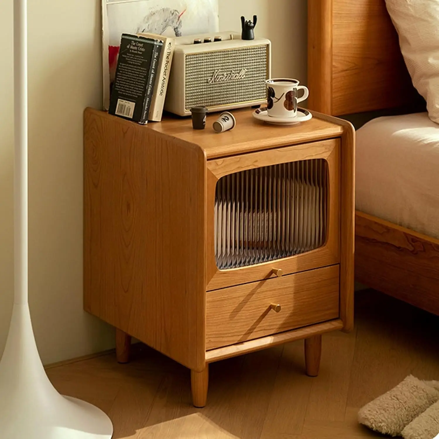 Mesa de cabeceira de madeira com gavetas, 11,8/15,7 pol. de largura, mesa de cabeceira pequena para espaços pequenos