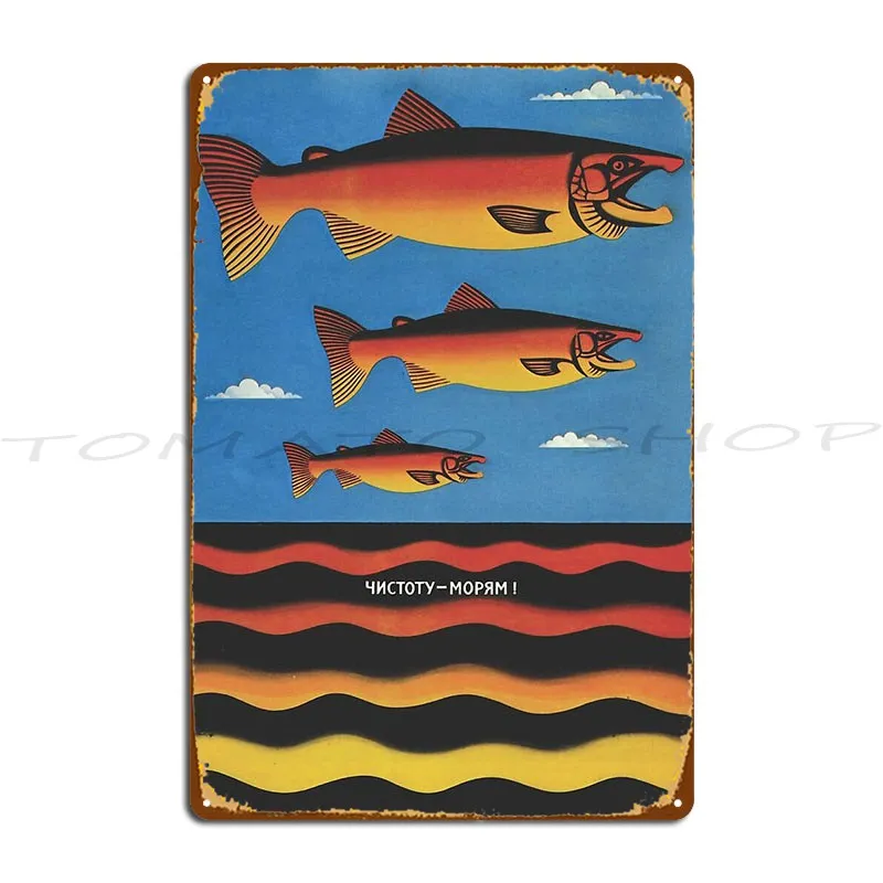 Environmental Ussr Soviet Union Propaganda Fish Rivers Sea Metal Sign Living Room Club Bar Pub Custom Tin Sign Poster
