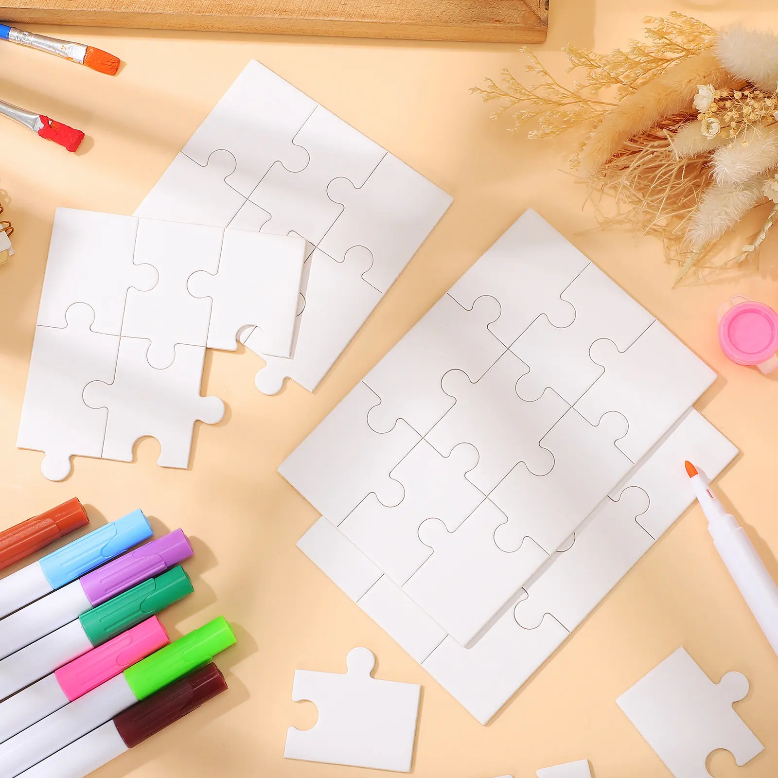 

15 Sheets DIY Blank Jigsaw Puzzle Paper Craft for Children Creative Coloring Play Educational Learning Kit