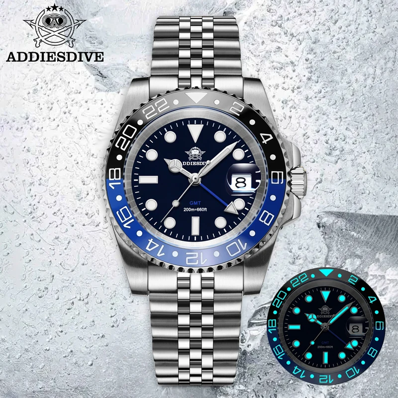 

ADDIESDIVE 40mm GMT Watches Business Men Quartz Wristwatch Multi Time Zones Ceramic Bezel 200m Waterproof Luminous Classic Watch