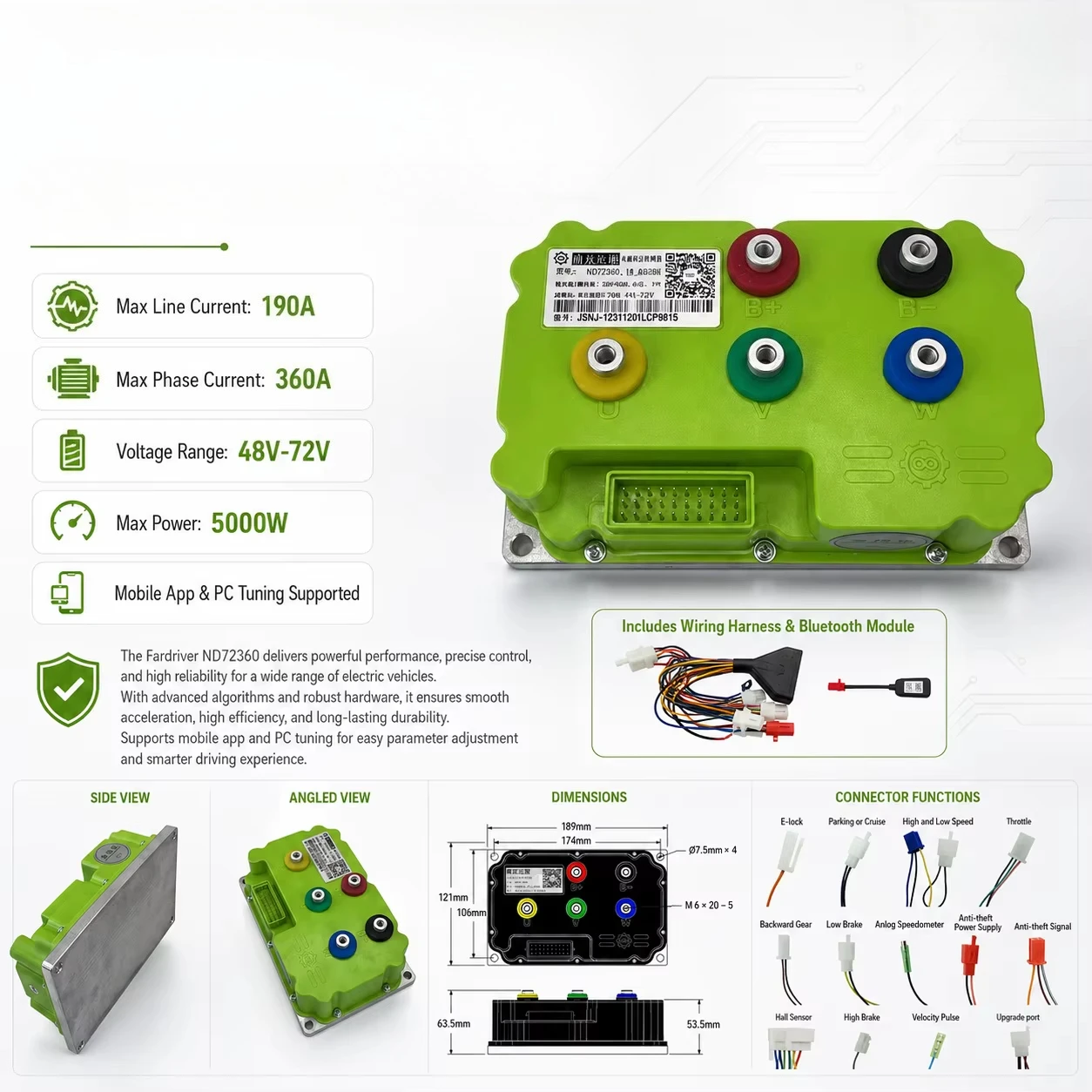 ND72360 Intelligent Programmable Sine Wave Controller Electric Motorcycles Enable Motor Controllers Product