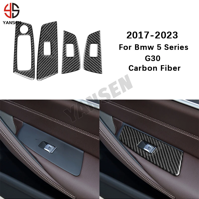 

Car Windows Lifting Control Panel Trim Cover Sticker For BMW 5 Series G30 2017-2023 Carbon Fiber Interior Accessories