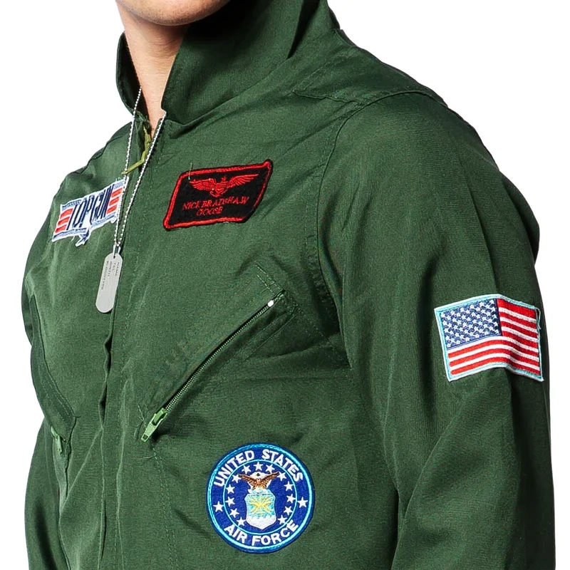 Męski kostium pilota 80s Movie Top Gun Air Force Uniform Dorosły kostium cosplay na Halloween Karnawał Wielkanoc Purim Fancy Dress