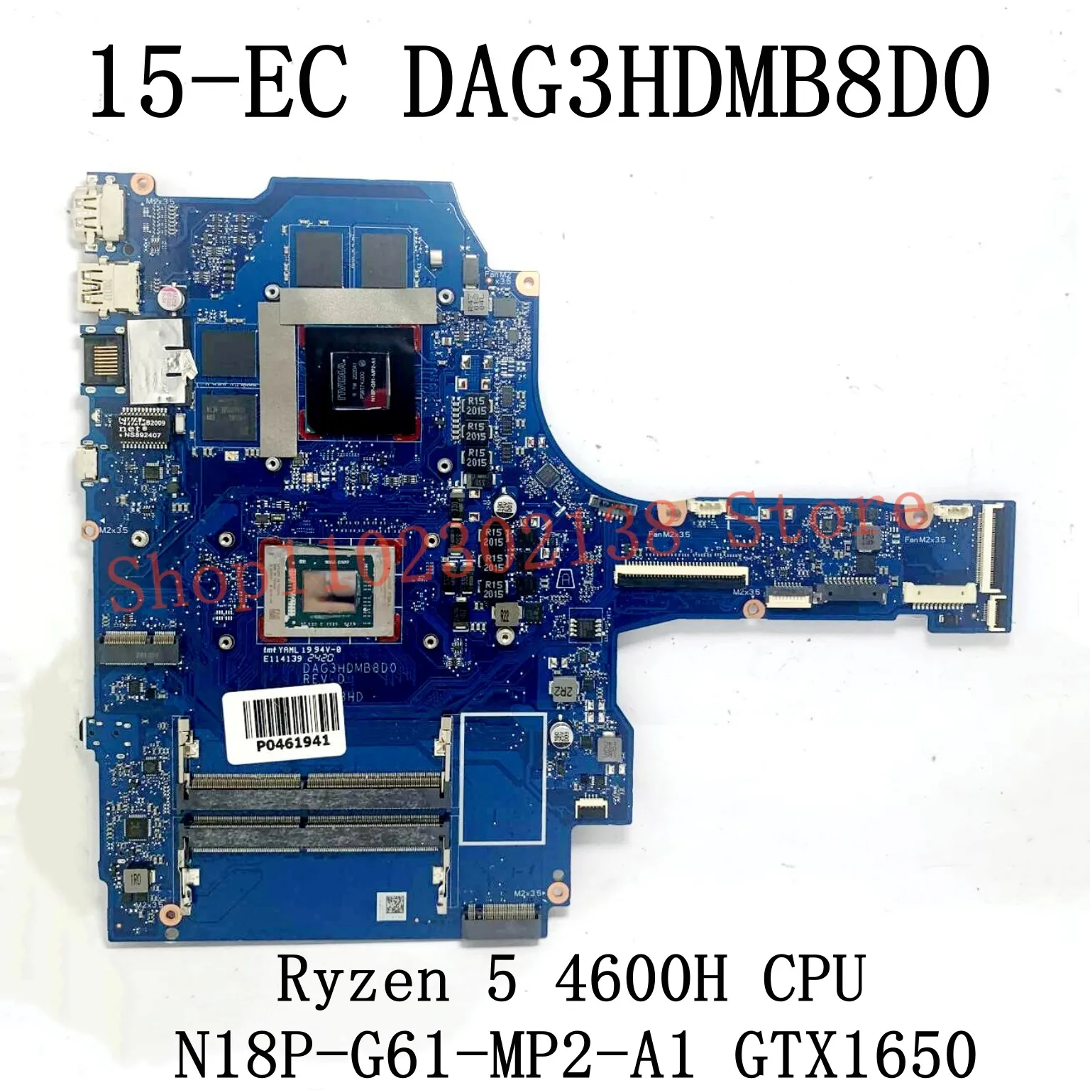 Imagem -02 - Placa-mãe do Portátil para hp Mainboard Dag3hdmb8d0 Cpu r5 4600h r7 4800h 15-ec 15z-ec Tpn-q229 Gtx1650 Gtx1650ti 100 Teste