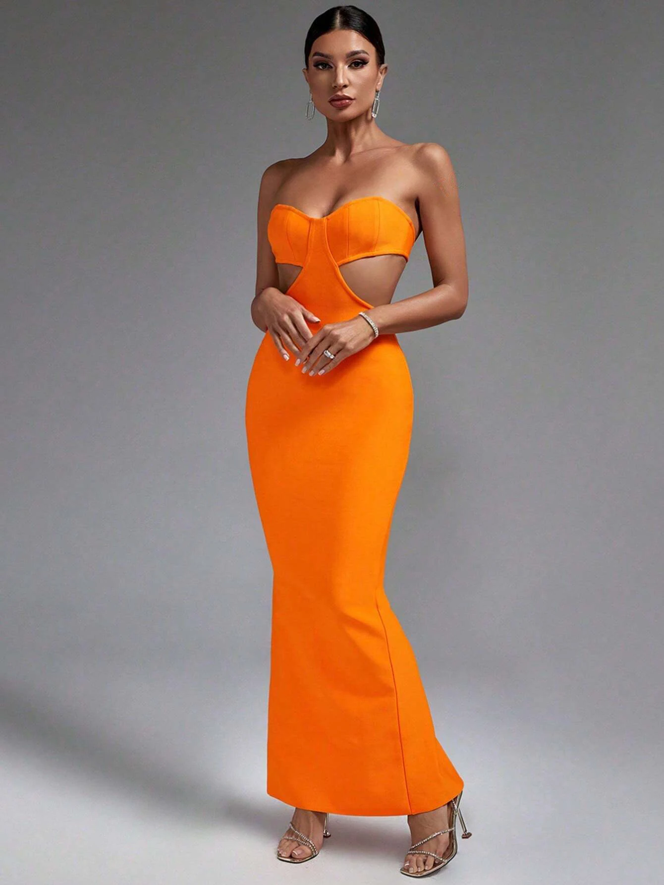 Fantasy Strapless Off Shoulder Maxi Long Bodycon Dress Summer Cut Out Backless Bandage Dress Orange Elegant Cocktail Night Out P